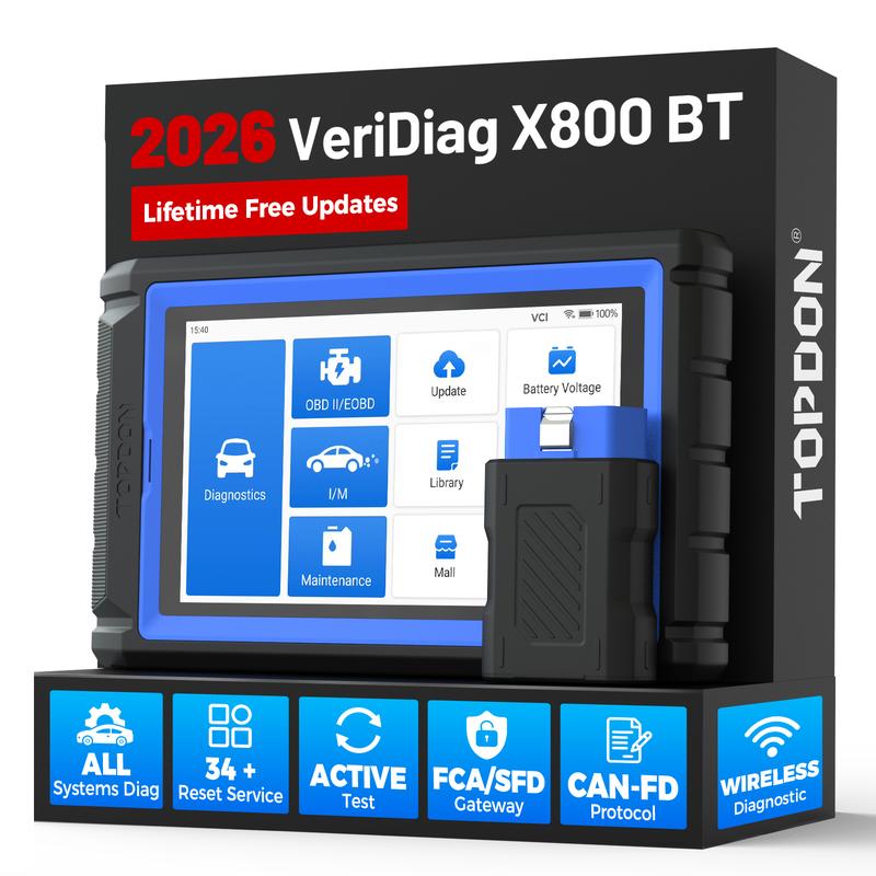 TOPDON OBD2 Scanner VeriDiag X800 BT, kabelloser bidirektionaler Diagnosetool mit über 34 Zurücksetzungsdiensten, Code Lesegerät für Autos, verbesserte Version von AD800 BT/AD800 BT 2, Lebenslange kostenlose Upgrades