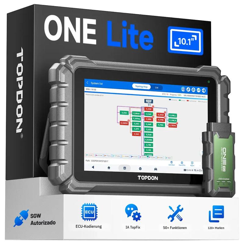 TOPDON ONE Lite 10,1", ECU-Kodierung 120+ Marken, 50+ Servicefunktionen, J2534, CAN-FD, DoIP, SGW, autorisierter KI-TopFix-Pro-OBD2-Scanner