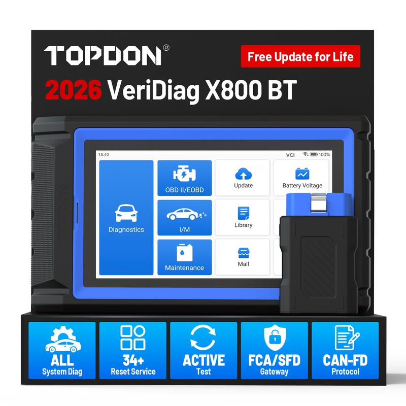 TOPDON VeriDiag X800 BT OBD2‑Scanner, bidirektionale Diagnosesoftware mit kabelloser Kfz‑Diagnose, über 34 Reset‑Funktionen, Fehlercodeleser fürs Auto, aktualisierte Version von AD800 BT/AD900 BT, lebenslange kostenlose Updates