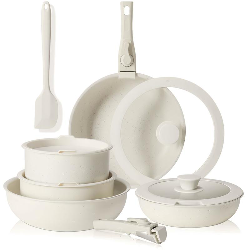 Topf-Set Topfset 12-teiliges Abnehmbarer Griff Pots & Pans Sets Pfanne 7inch Topf 8/10inch Cookware Wohnmobil Kochgeschirr für Camping