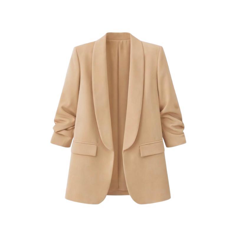 ÜTOPYA Amerikanischer Oversize-Blazer mit Raffung, Größe Plus Size Curvy | Damenmode | Blazer | Raffiert | Lässig | Locker geschnitten