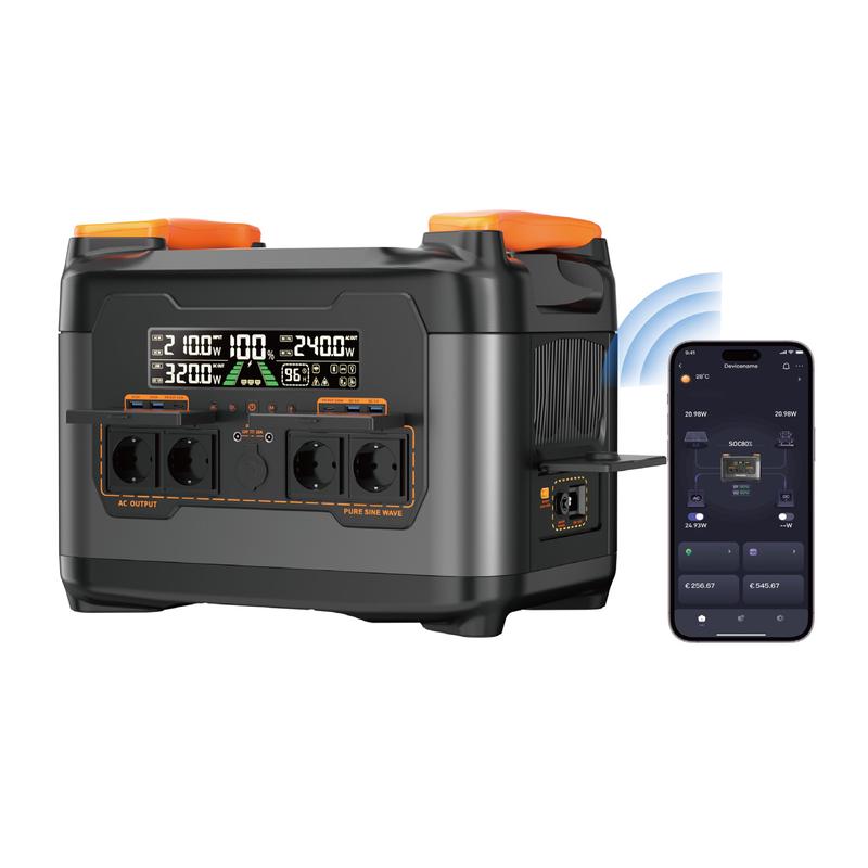 Tragbare Powerstation S2400, 2400W / 2048Wh, 800W Netzeinspeisung, APP-Steuerung, 20ms USV-UPS, Schnellladung 2000W AC & 600W Solar, 13 Ausgänge, PD100W, QC3.0, LED-Beleuchtung