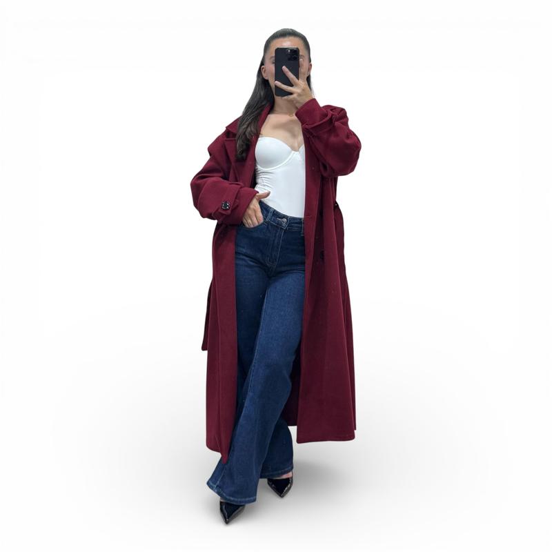 Trenchcoat 415 für Damen, lang, Übergröße, elegant, mit verstellbarem Gürtel, maxilänge, Knöpfe, Perlmuttoptik, lässiger und trendiger Stil