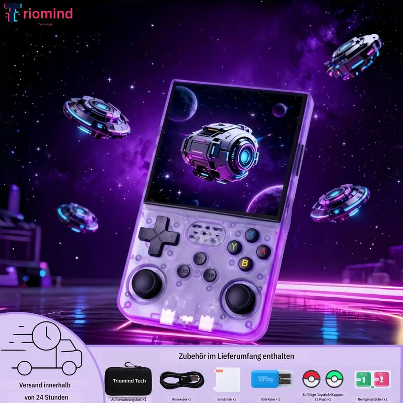 Triomind Tech K40MAX tragbare Retro Spielkonsole — ein tragbares Gerät mit einem 4‑Zoll‑HD‑Display, WLAN für Mehrspieler Spiele, zwei Joysticks, Linux‑System, unterstützt Zweierschlachten — perfektes Geburtstagsgeschenk, schneller Versand,Sommer Feeling