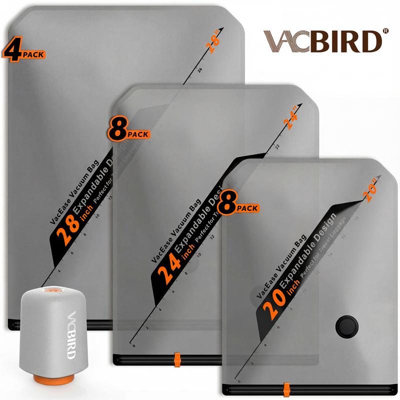 Turbo X8 Premium Vakuumaufbewahrungsbeutel, Rundbeutel Design, klar transparent, 5Kpa hocheffiziente Kompression, kabellos wiederaufladbar, leicht tragbar, halbtransparent, individuelle Reisegrößen, Kleideraufbewahrung für Rück zur Schule