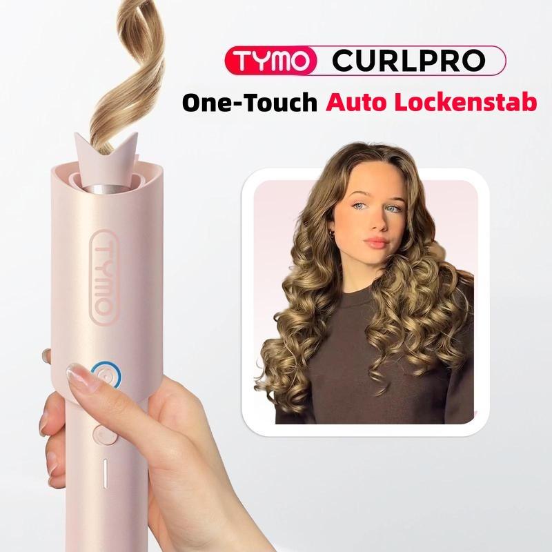 TYMO-Automatischer Lockenstab, Hitzeschutz, Strandwellen, 25 mm, mit 3 Temperaturstufen, 160-210 ° C, automatisch rotierender Lockenstab für große und kleine Locken, rosa
