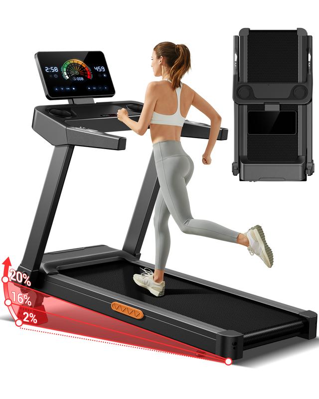 UMAY Klappbares Laufband für zu Hause mit manueller Neigung von 20 %, Geschwindigkeit von 14 km/h, Tragfähigkeit von 180 kg, tragbares Indoor Laufband mit breitem Laufstreifen und LED Touchscreen