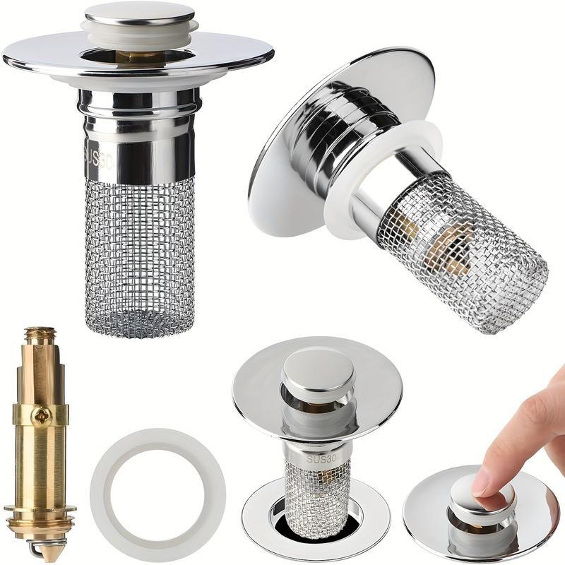 Upgrade Version Pop-Up Sink Stopper for 1.1-1.45 Inch Drains, Hair Catcher Basket Included, Us Plug Bathroom Drain Filter Cover 1 / 2 Pcs