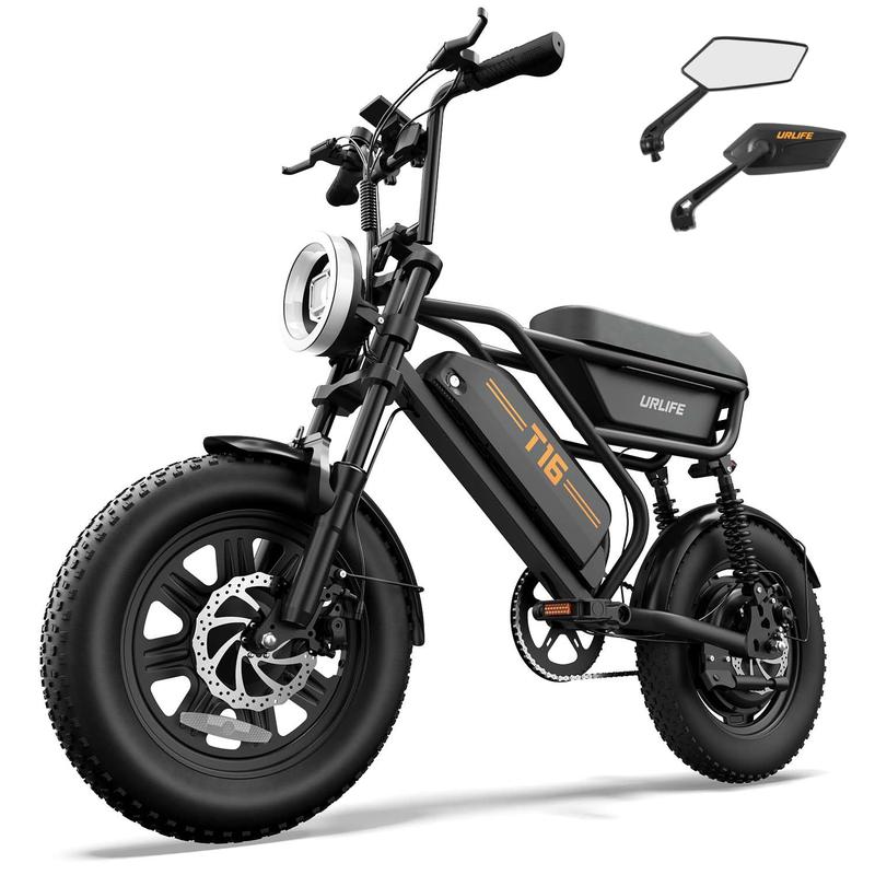 URLIFE Elektrisches Fahrrad für Erwachsene, 16'', 48 V, 13 Ah abnehmbarer Akku, 60–80 km, 7 Gänge, LCD‑Display, Federung, 250 W Motor, für Männer und Frauen
