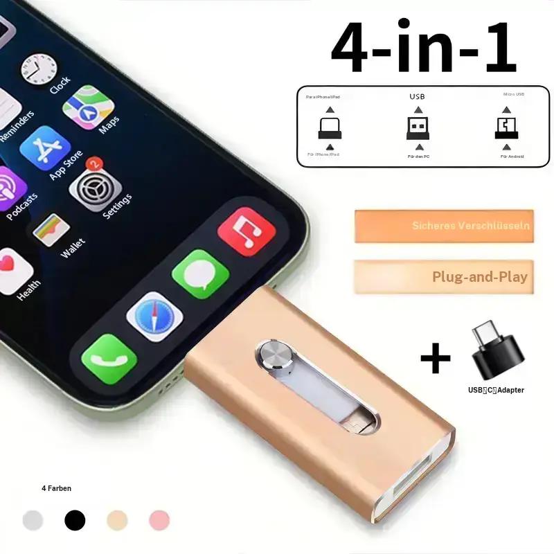 USB‑Stick 3‑in‑1, verschlüsselter Speicherstift, Micro‑USB‑Foto‑Stick für Android/Handys und PCs, Hochgeschwindigkeitsübertragung, Auswurfmechanismus mit Druckknopf, breite Kompatibilität, tragbar, 4 Farben, sicher