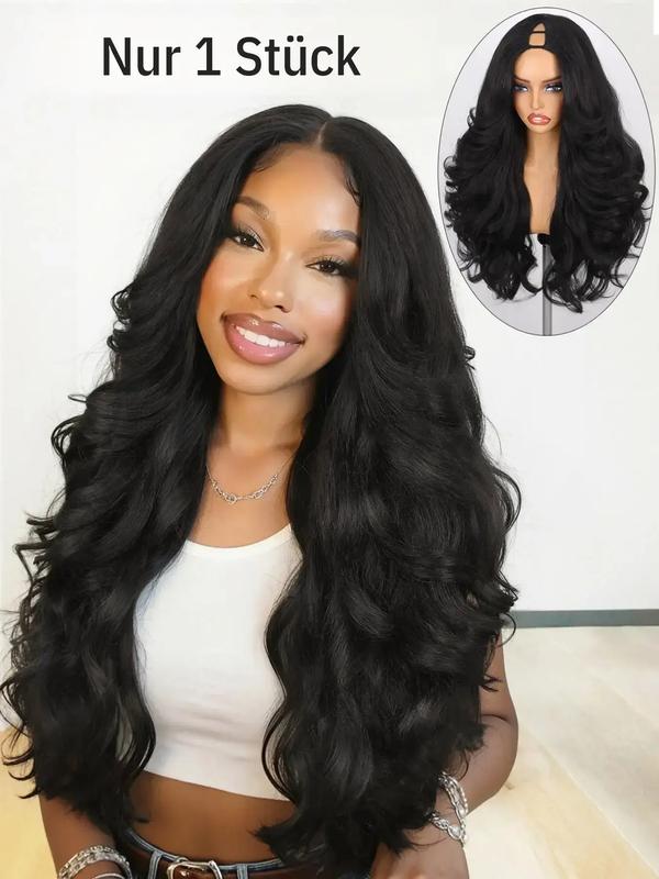 V-Part Perücke lockig 65cm, Yaki Curly Kunsthaar-Halbperücke für Damen, kleberlose U-Part Perücke mit Flip Curls, natürlicher Look für Alltag & Party.