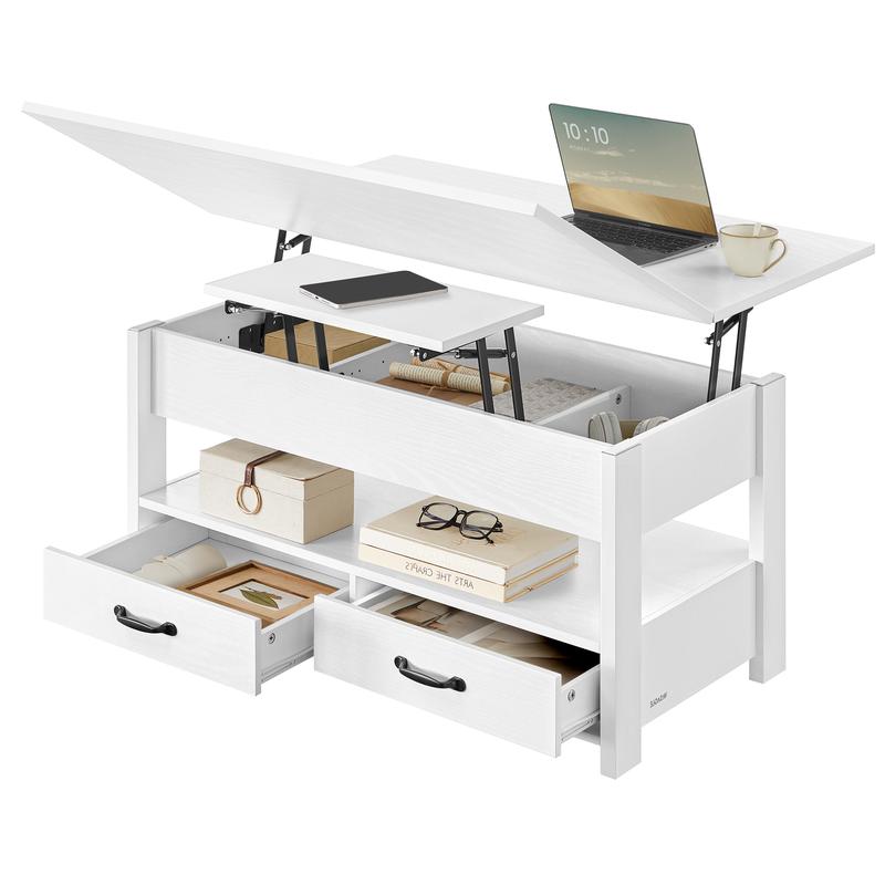 VASAGLE Couchtisch, höhenverstellbarer Wohnzimmertisch, Gaszylinder, 2 Schubladen und 3 Fächer unter der Tischplatte, Kaffeetisch, 1 offenes Fach, für Wohnzimmer, Homeoffice