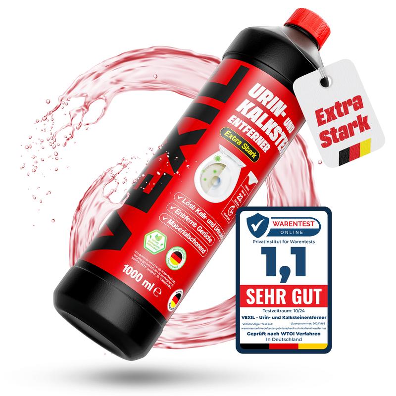 VEXIL Urinsteinentferner EXTRA STARK - 1000 ml - entfernt mühelos hartnäckigen Urin- & Kalkstein - Profi WC-Reiniger - biologisch abbaubar - Urinsteinlöser Made in Germany