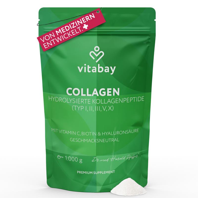 Vitabay Kollagen Pulver Komplex 1 kg Hochdosiert – Bioaktive Collagen Hydrolysat Peptide Typ 1, 2, 3, 5, 10 - mit Vitamin C, Biotin & Hyaluronsäure – Reine Qualität – Laborgeprüft & Geschmacksneutral