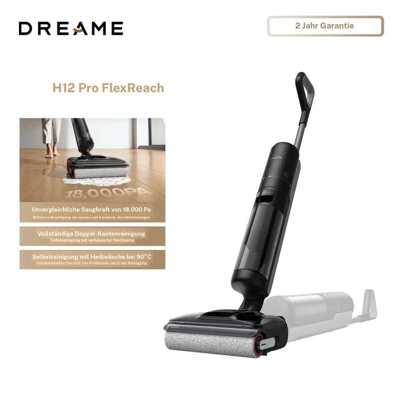 [Vorbestellung] Dreame H12 Pro FlexReach Nass-/Trockensauger, flaches 180°-Design, trocknet in 5 Minuten, 18.000 Pa Saugkraft, 90 °C heißes Waschen, doppelseitiges Reinigen, reinigt in 50 Minuten