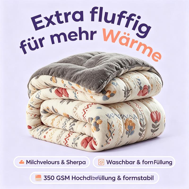 Wendbare Sherpa‑Teddyfleece Winter Bettdecke mit Blumenmuster, extra flauschig & warm, Vorratskauf für Schlafzimmer Haushalt, Erwachsene Geschenk, verschiedene Größen