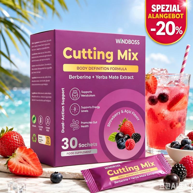 WindBoss Berberin Drink Mix 1500 mg HCl | Mit Chrom, Magnesium, 5-HTP, Yerba Mate & FOS | Erdbeer-Açaí Geschmack | 30 Portionssticks | Vegan | Glutenfrei | Nahrungsergänzung für den täglichen Stoffwechsel & Energiestoffwechsel | Versandfrei ab 2 Packungen
