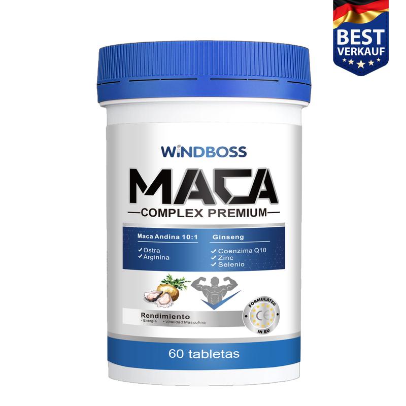 Windboss Maca mit L-Arginin, Ginseng, Austern und Coenzym Q10 – natürliche Energie, Vitalität M01