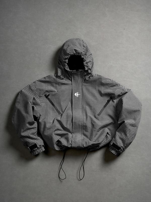 Winddichte Karo Kapuzenjacke im Academic Style, Lässige Übergangsjacke mit Kordelzugsaum & Reißverschlusstaschen, Unisex Streetwear Windbreaker & Outdoorjacke für Paare