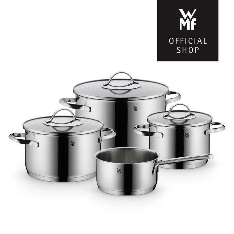 WMF Aparto Topfset Induktion 4-teilig, Kochtopf Set mit Glasdeckel, Cromargan Edelstahl poliert, Induktions Töpfe Set unbeschichtet
