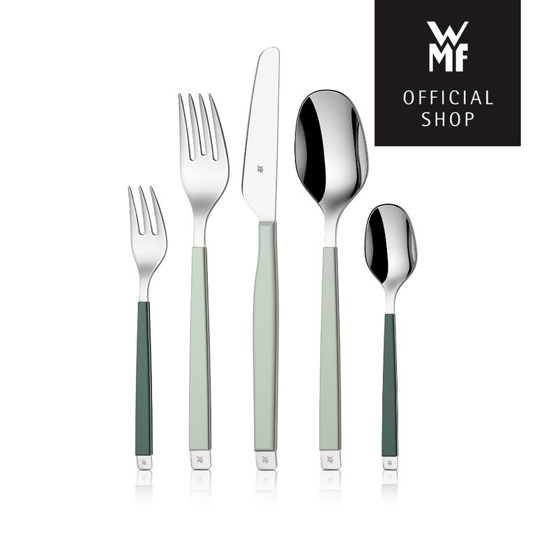 WMF Emotion, 30-teiliges Besteck-Set, für 6 Personen, Cromargan, farbige Griffe, Wellenschliff-Messer, Lava, Smooky Wood, Frosty Green