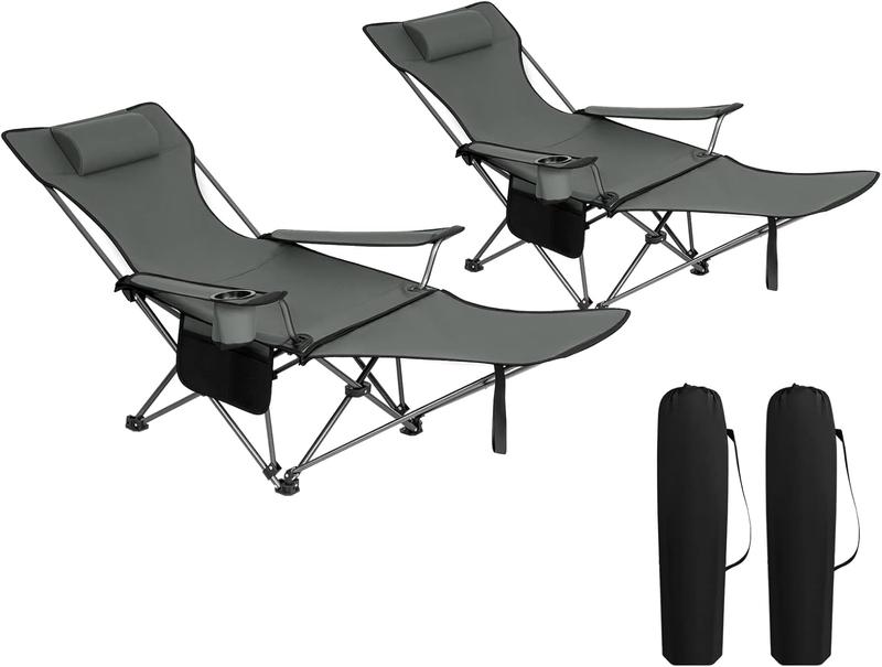 WOLTU 2er Set Campingstuhl klappbarer, Klappstuhl Liegestuhl für Outdoor, Angelstuhl Sonnenstuhl ultraleichter mit Armlehnen und Getränkehalter ‎CPS8148gr