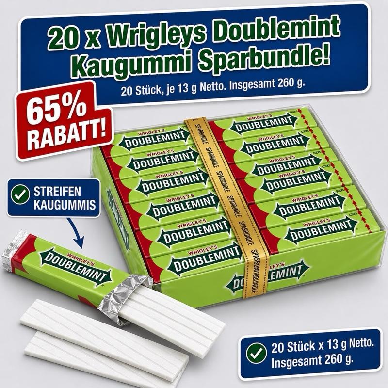 Wrigley's Peppermint Streifen Chewing Gum 13g x 20 Pack | Mint Flavor MHD 30.09.2026