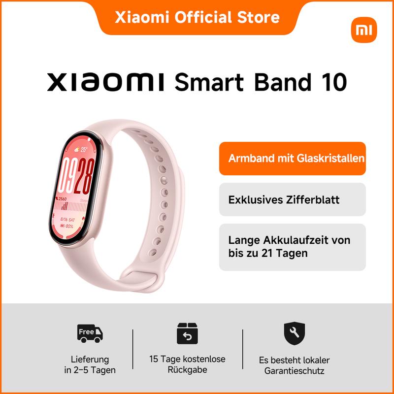 Xiaomi Smart Band 10 | Armband mit Glaskristallen, Exklusives Zifferblatt, Lange Akkulaufzeit von bis zu 21 Tagen