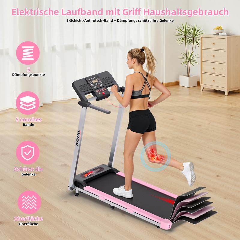 Y-RAIN. Elektrisches Klapplaufband | 0–14% Neigung | 5‑lagige Dämpfung | Bluetooth Lautsprecher | 12 Programme | Leiser Motor | bis 145 kg