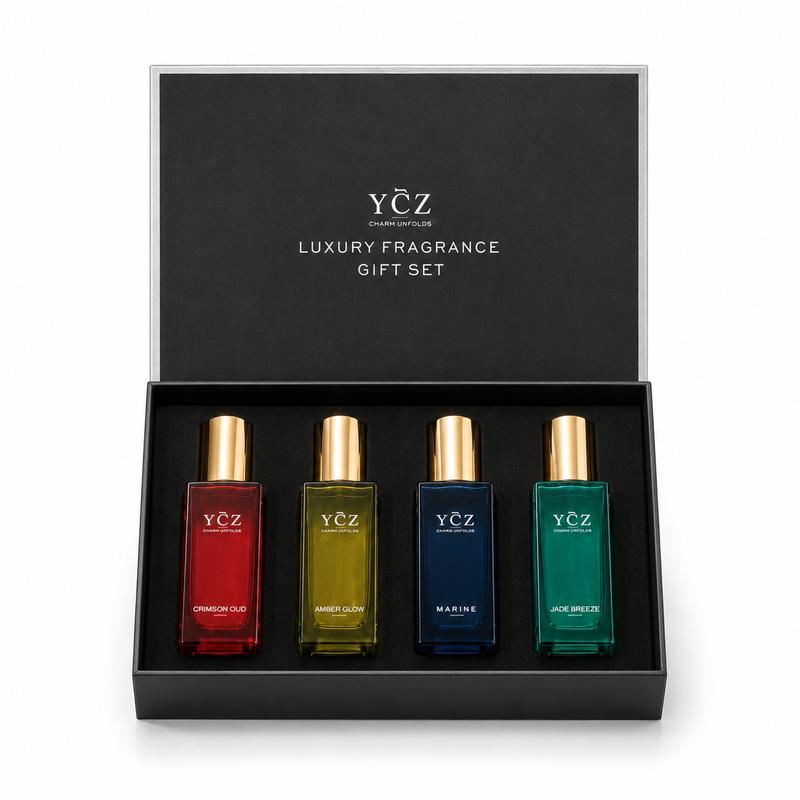 YCZ 4-Piece Unisex Perfume Gift Set | MARINE + CRIMSON OUD + AMBER GLOW + JADE BREEZE 25ml*4 | 4 Scents for All Seasons & Occasions | Long-lasting Fragrance | Vegan & Cruelty-Free
