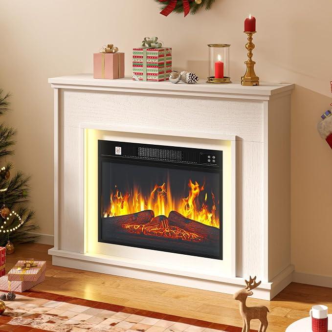 YITAHOME freistehender elektrischer Kamin | Realistischer 3D-Flammeneffekt, 24‑farbige LED, 2000 W Heizleistung mit Thermostate & Fernbedienung, Timer, elektrischer Kamin