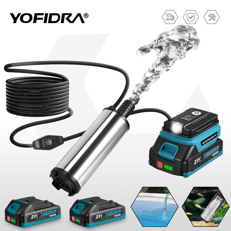YOFIDRA Mini-Wasserpumpen-Set mit LED-Licht, 5 Meter Netzkabel, 35-50 Liter/Minute, inklusive 2 Batterien, geeignet für Diesel, Kerosin, Motoröl und Wasser.
