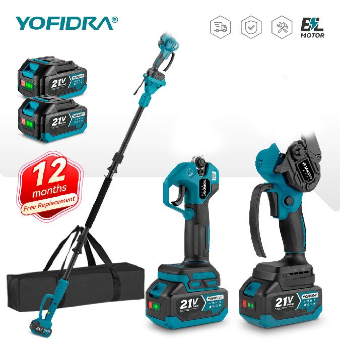 YOFIDRA Teleskop 4-in-1 Akku Gartengerät , 180° schwenkbarer Kopf, 2×3,0Ah Akkus für Hof- und Gartenpflege