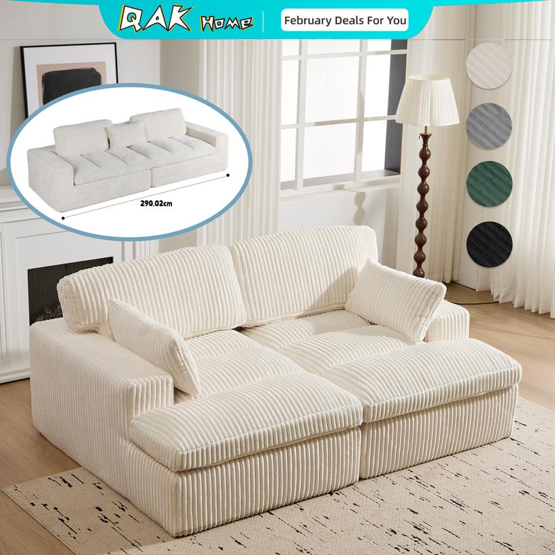 Zwei Pakete – kommen zu unterschiedlichen Zeiten an. 214 cm, 2 Sitzplätze, knochenloses Sofa-Bett, Sofa/Couch, Chaise Lounge aus plüschigem Cordstoff, modularer Aufbau, hohe Haltbarkeit, keine Montage erforderlich.